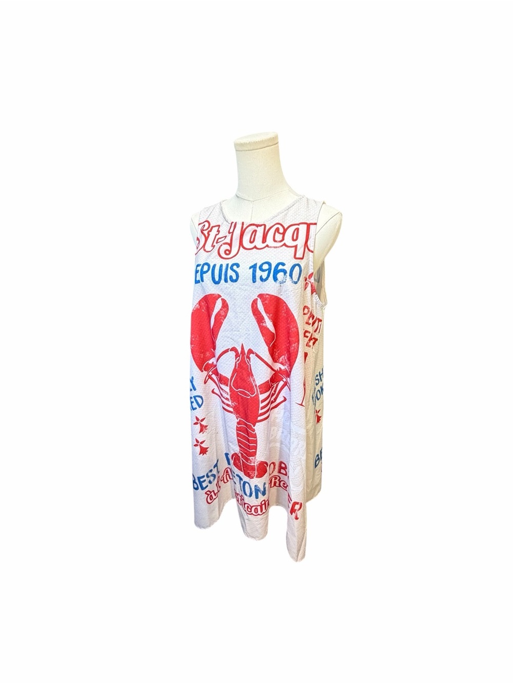 Le St Jaques Graphic Lobster Tank Dress in White and Red Sz Lrg
